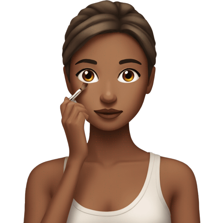 An aesthetic girl with brown hair and eyes a slightly tan skin , doing her makeup  emoji