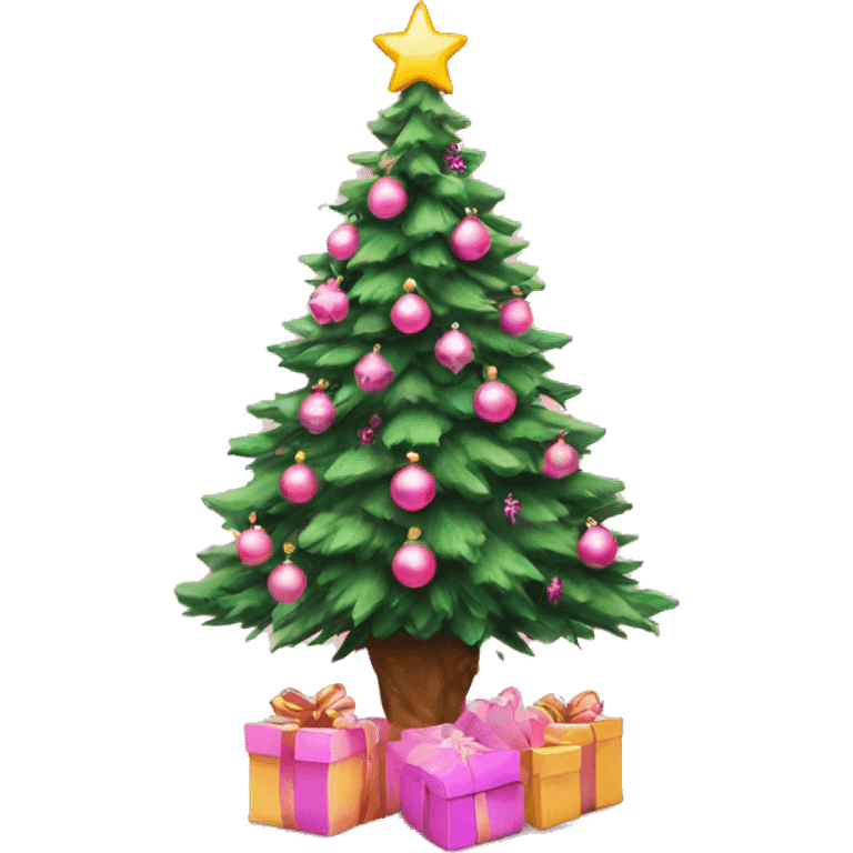 Aesthetic Christmas tree with pink ornaments emoji