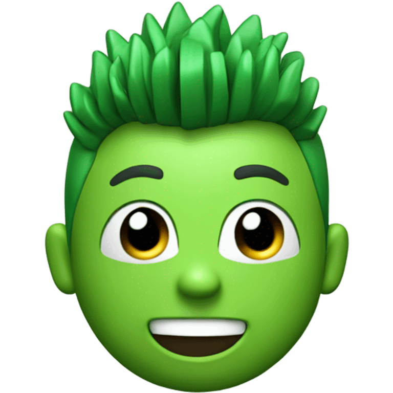 Green smiling 3d emoji with Mohawk and teeth emoji