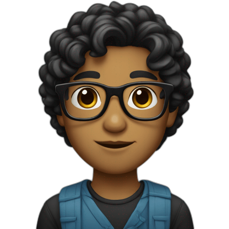 caramel-skin boy with black wavy hair and black eyes and wears glasses emoji