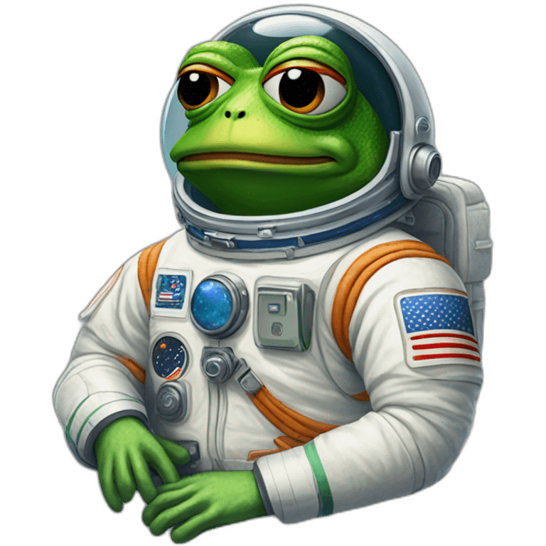 pepe frog using astronout costume with "LFG" text emoji