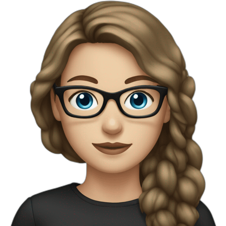 young white woman, brown hair, blue eyes, wearing glasses with black frame emoji