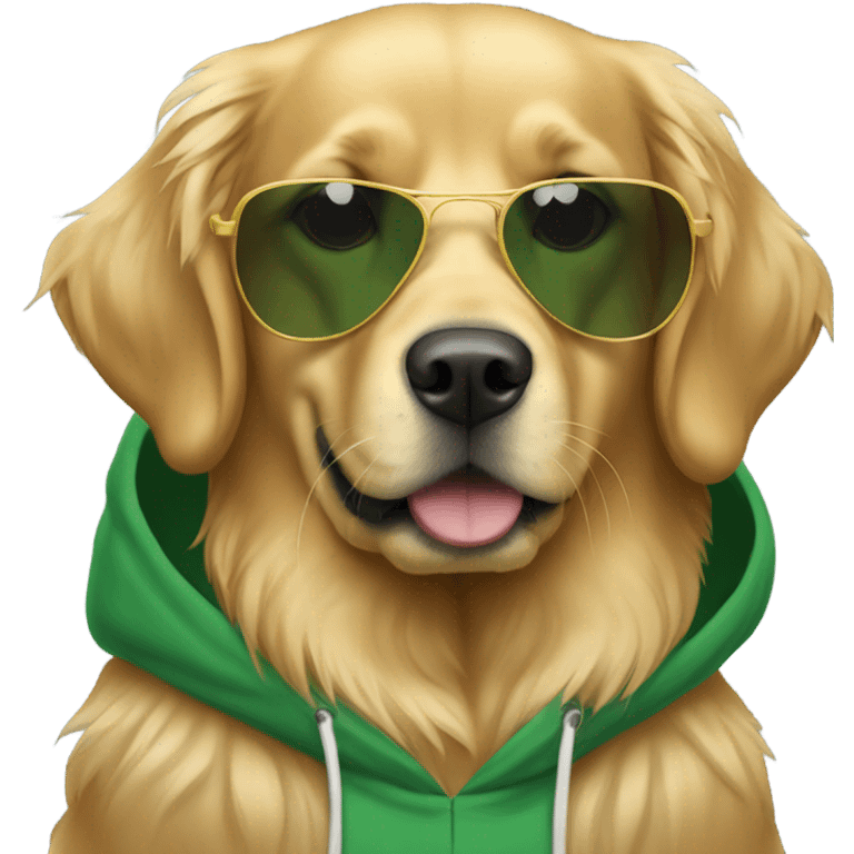 Golden retriever wearing sunglasses and a green hoodie  emoji