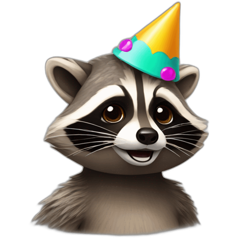 Raccoon with party hat emoji