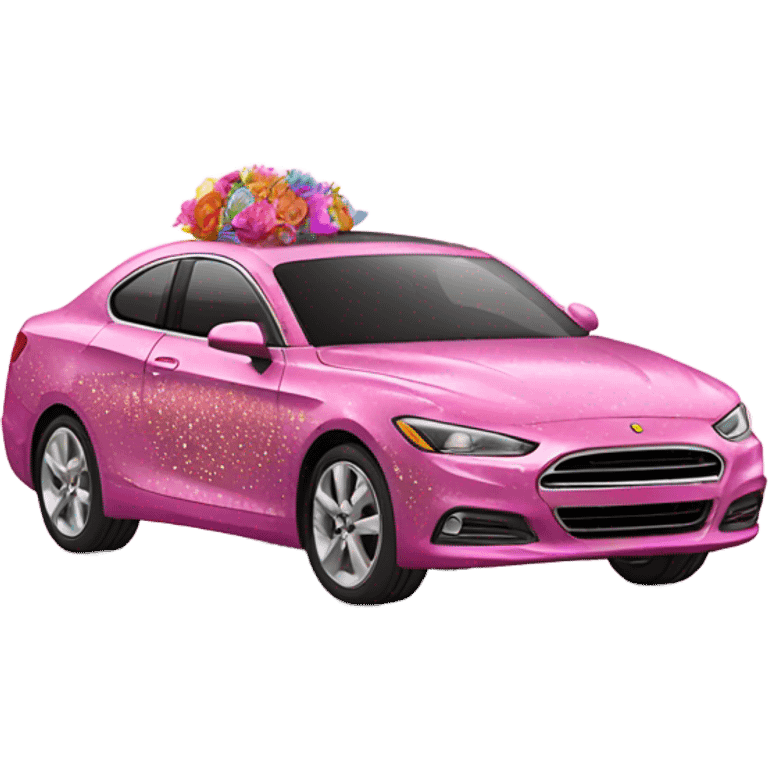 Pink car with glitter and decorated flowers  emoji