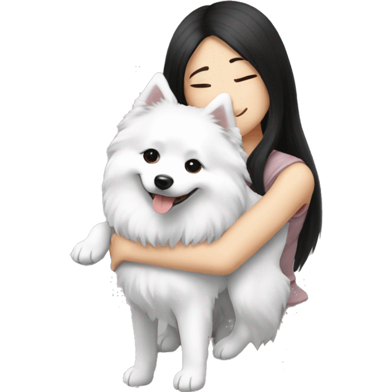 Japanese spitz dog hug black hair girl emoji