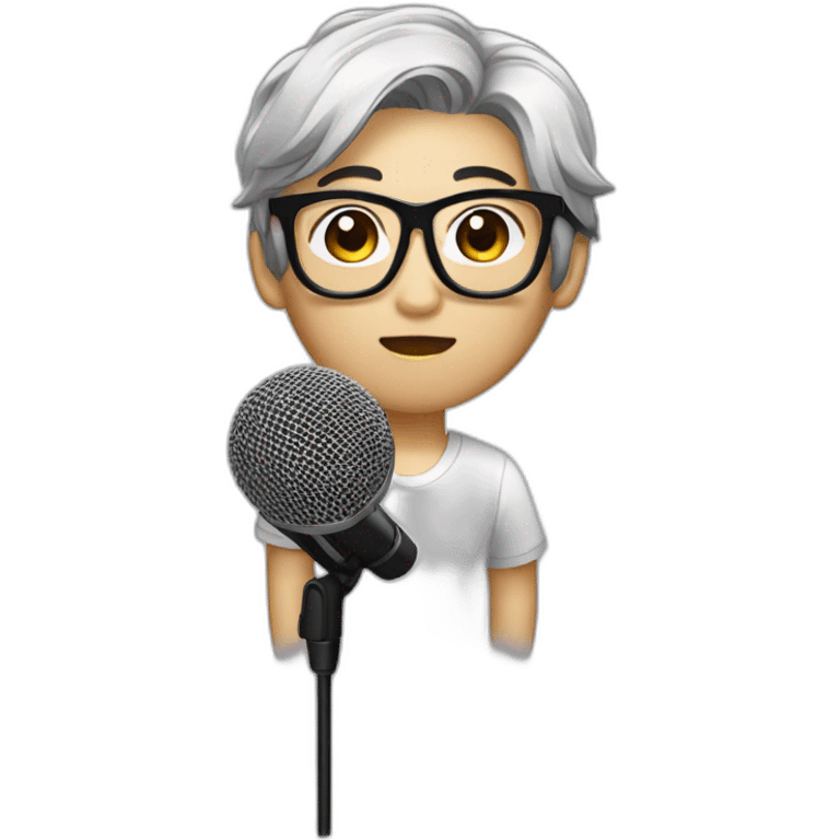 Vocalist with glasses and microphone korean combed-back hair emoji