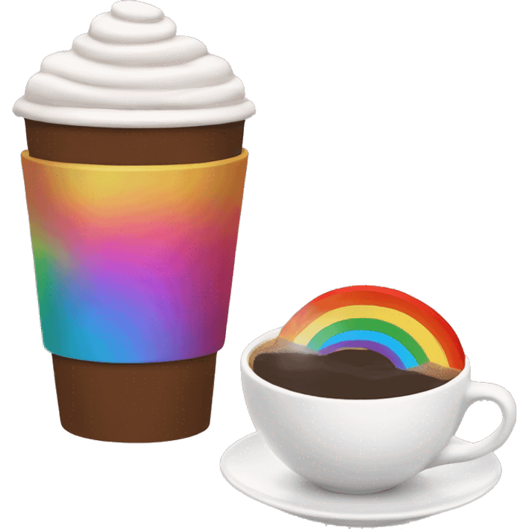 Rainbow coffee cup with hot coco and no face emoji