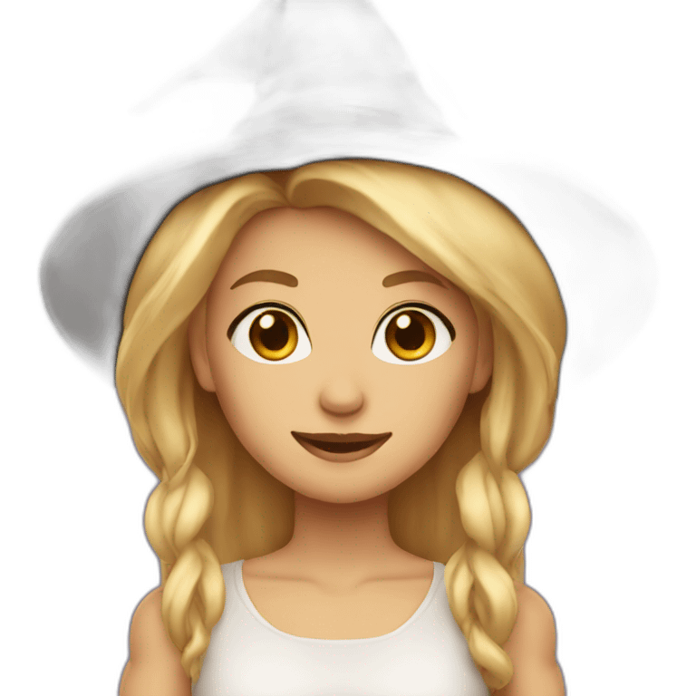 blonde with brown eyes, with a witch hat on her head emoji