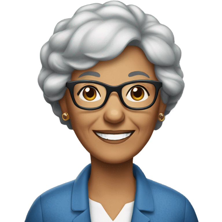 dark-haired 60-year grandma with glasses and a smile emoji