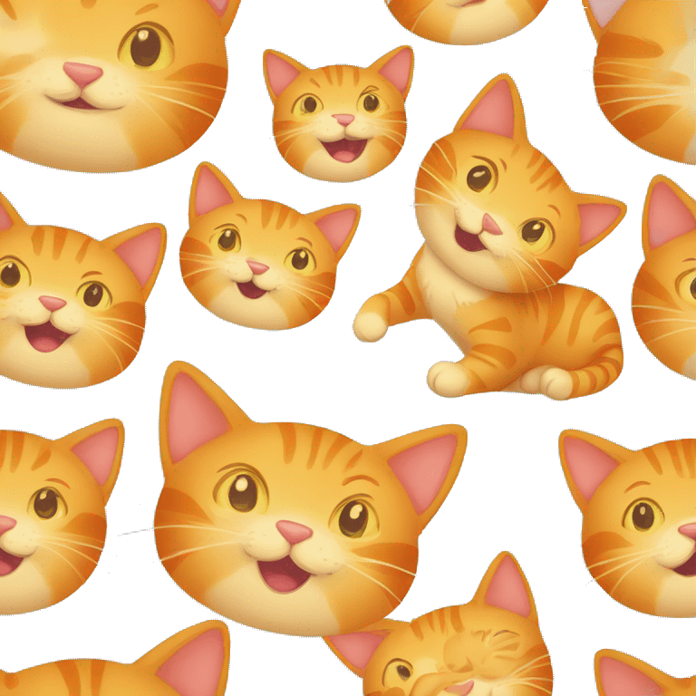 A cheerful, happy, smiling ginger cat in the style of a child's illustration emoji