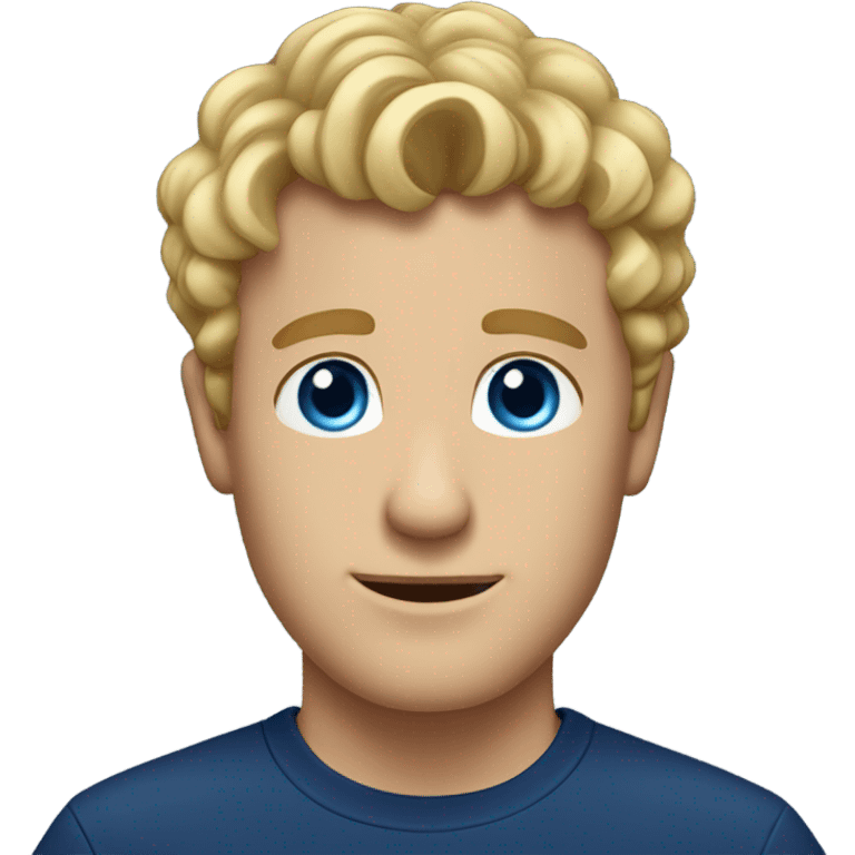 A man with short curly blonde hair, blue eyes, and a navy blue shirt.  emoji