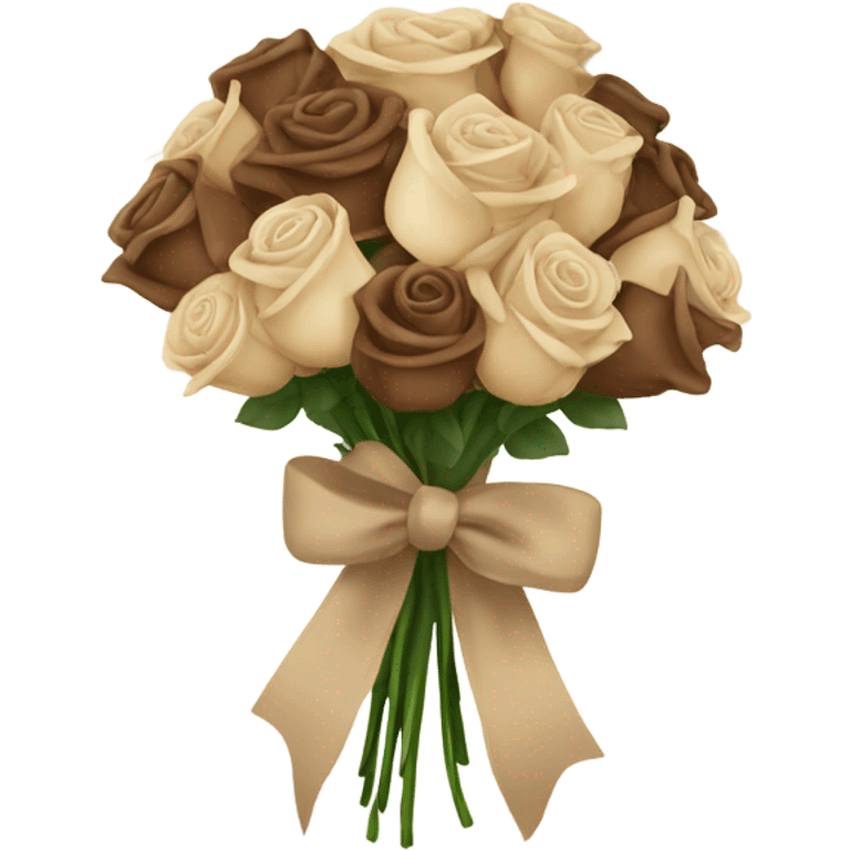 Beige and Brown roses Bouquet with beige bow emoji