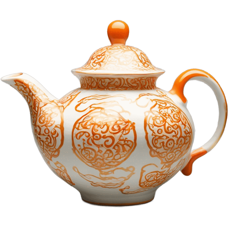 orange and gold detailed porcelain  tea pot  emoji