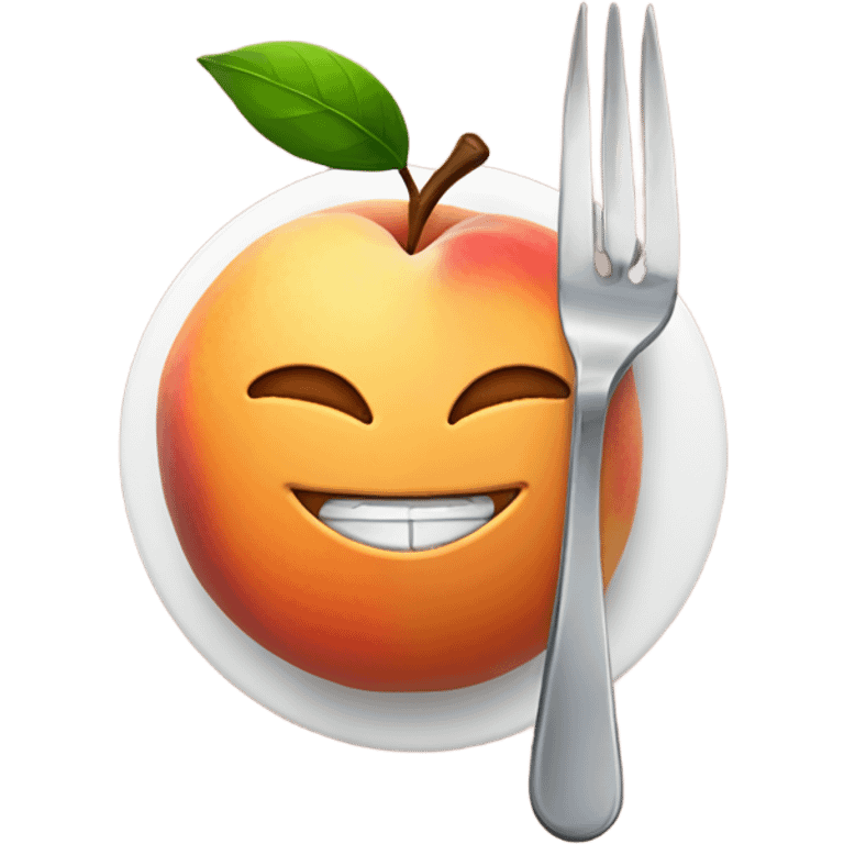 Smiling face with a fork and knife in front of a peach  emoji