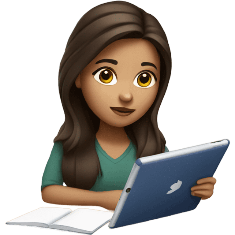 Brunette Girl studying with iPad emoji