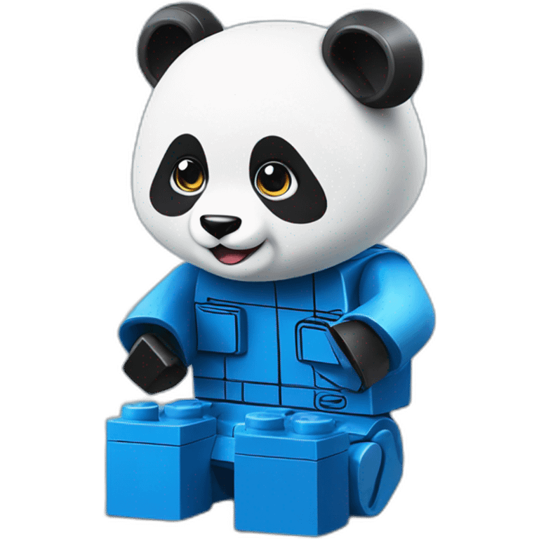 Cute panda playing with blue Lego emoji