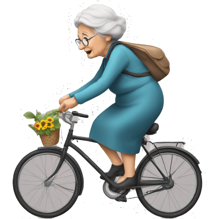 old lady fall down to grown with bicycle  emoji