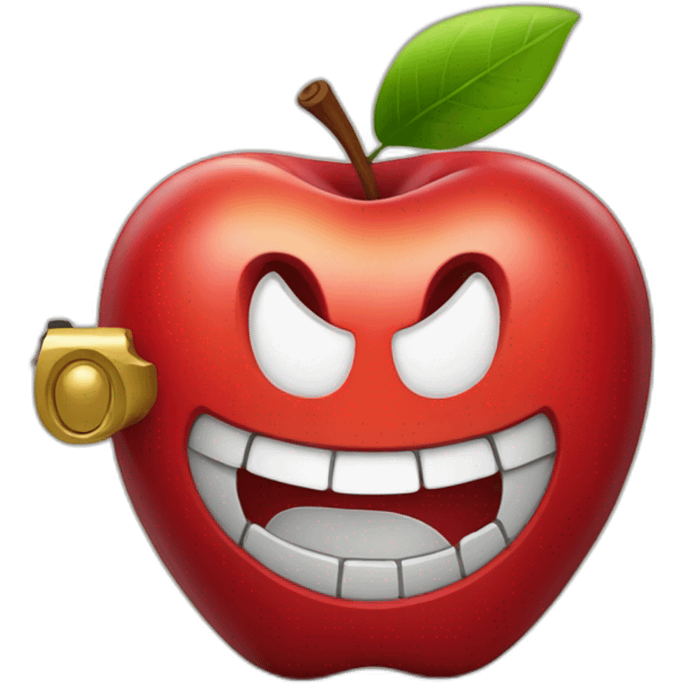 smiling red apple holding a revolver emoji