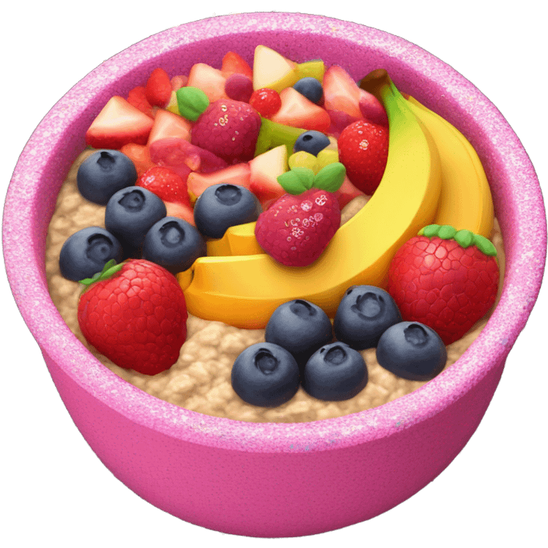 Hot pink oatmeal with fruit and glitter emoji