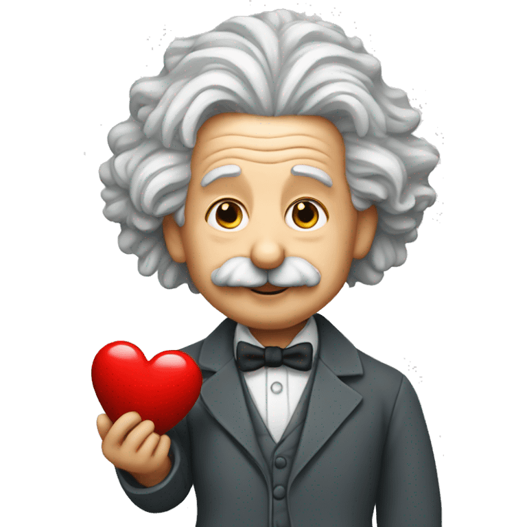 Albert Einstein holding a heart in his hand emoji