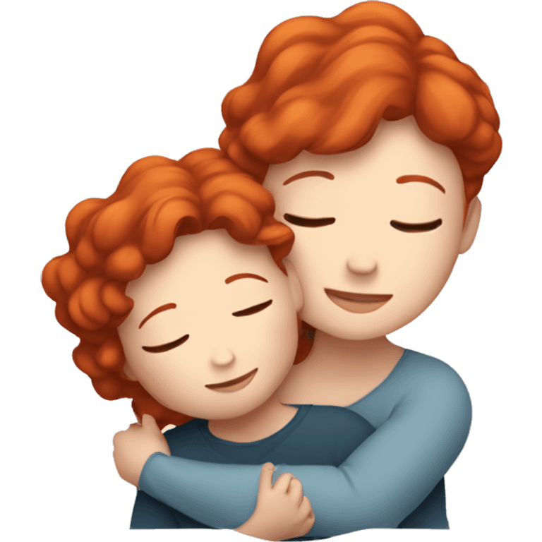 Red hair white lady cuddling son  emoji