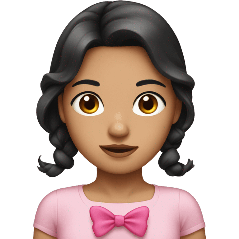 tan girl with medium black hair with a pink bow emoji