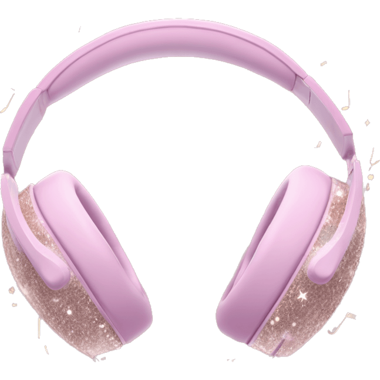 Pastel Pink Headphones "A pastel pink pair of headphones with glowing ear cups, sparkling patterns on the band, and a trail of glittery music notes floating around." emoji