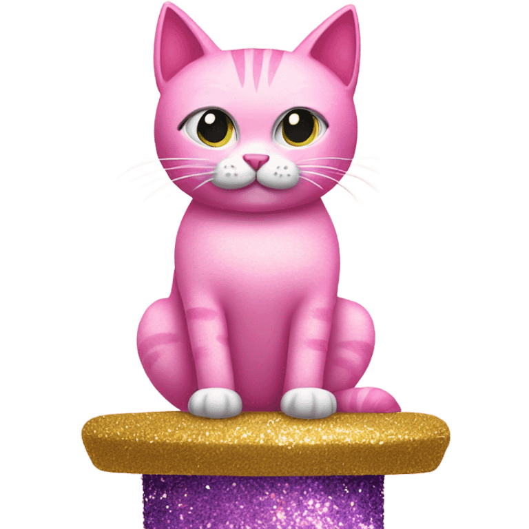 Pink cat on cat-tower with glitter emoji