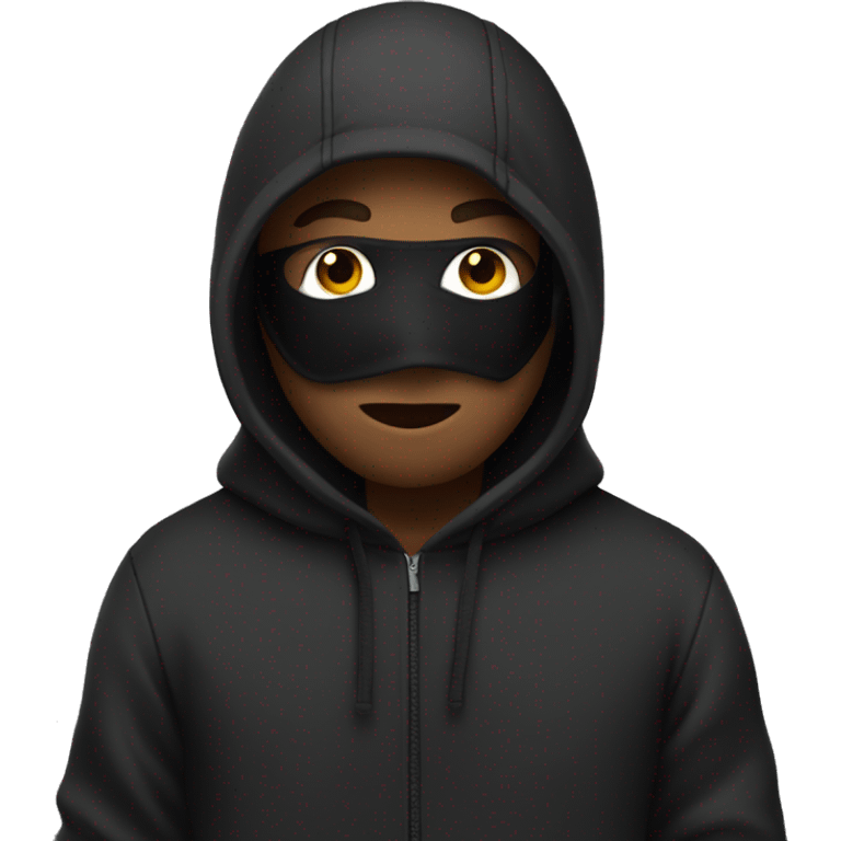 man wearing a black ski mask while wearing a hoodie with the hood on while putting his hands in his pocket emoji