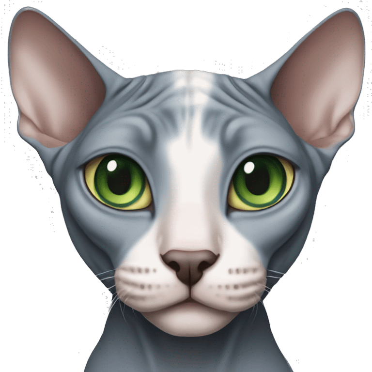 Two sphynx cats one gray with blue eyes and one black with green eyes emoji