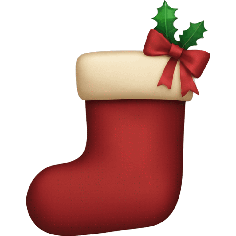 Dark red Christmas stocking with beige bow on top emoji