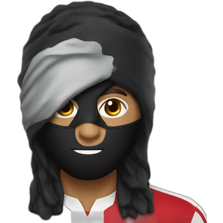 A person wearing the Oman national team and a black mask emoji