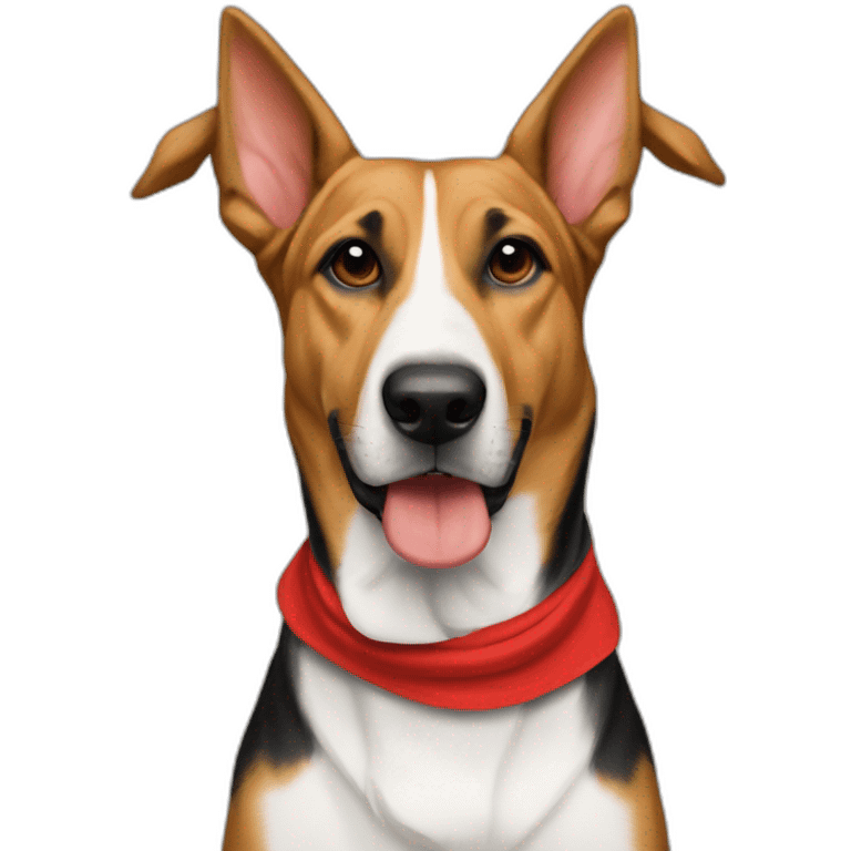 coonhound and German shepherd mix dog wearing small plain red bandana and walking left emoji