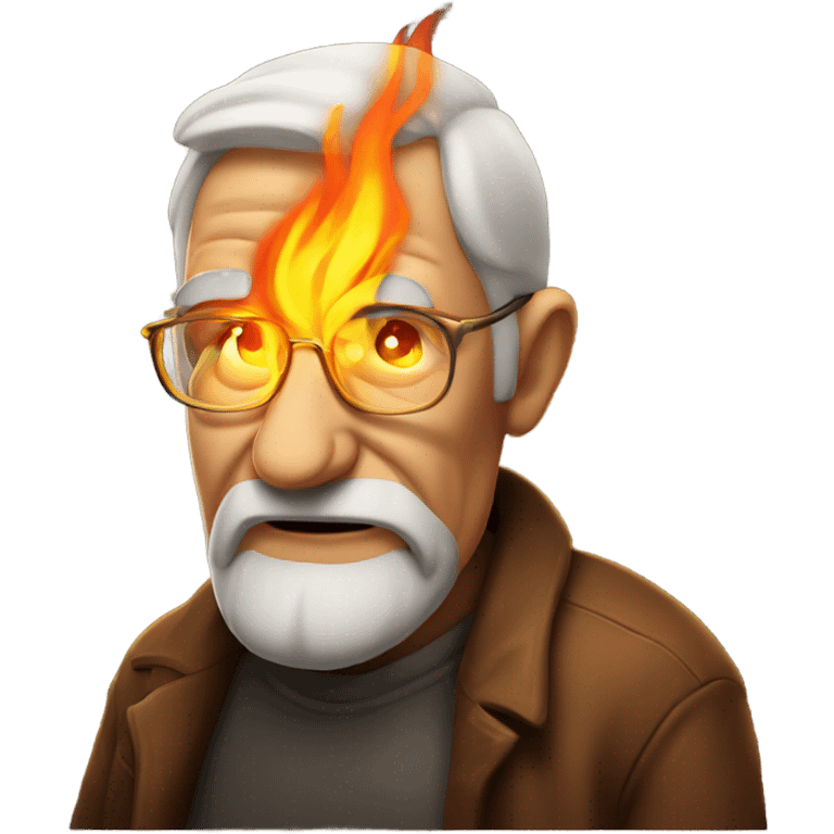 Really cool old man with fire behind him emoji