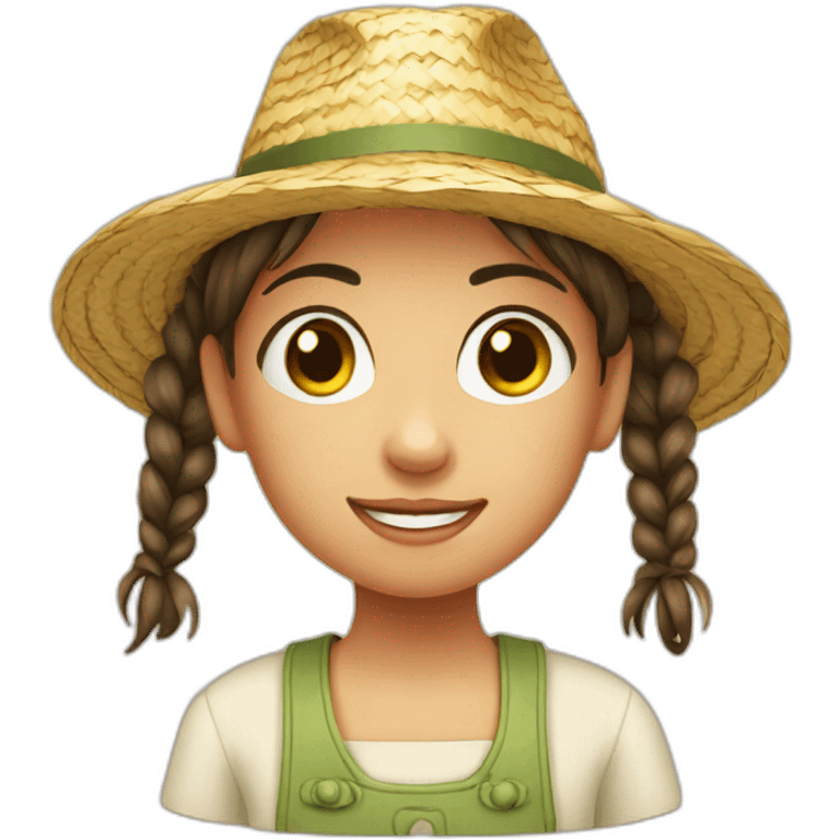 a girl with pigtails in a straw hat emoji