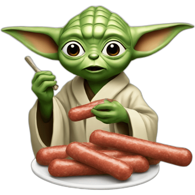 Yoda who is eating a saussage emoji