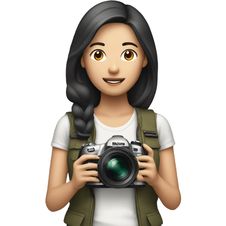 asian woman holding a nikon camera emoji