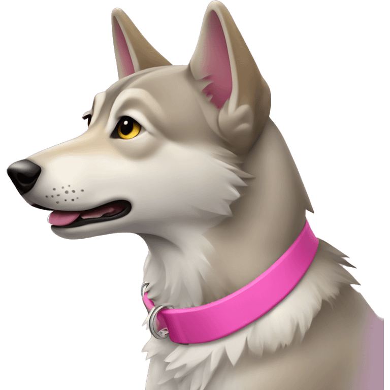 Czechoslovakian wolfdog with a pink collar emoji