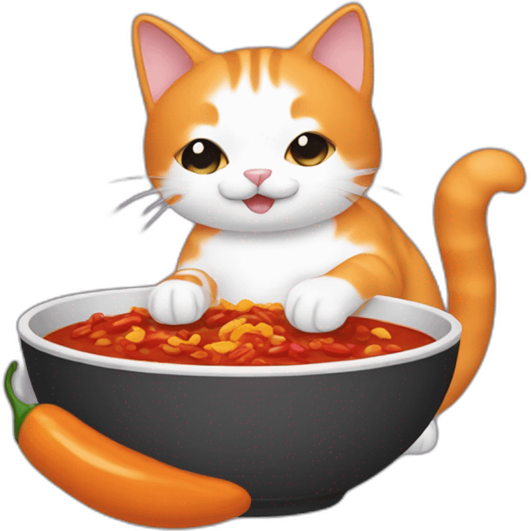 orange and white cat making a bowl of chili emoji