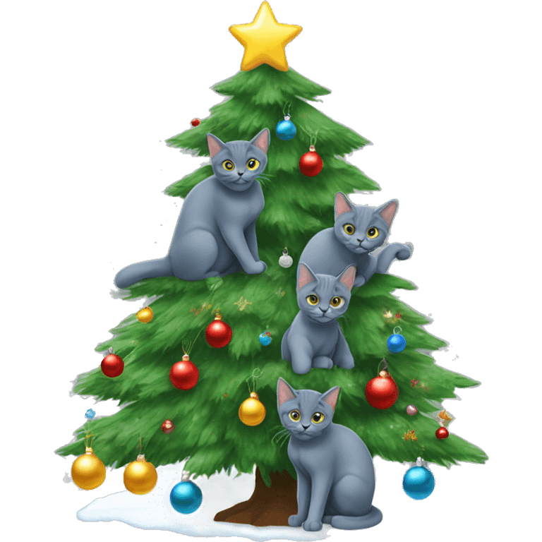 Two Russian Blue cats christmas tree emoji