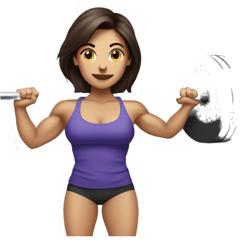 3 strong brunette girls doing barbell  emoji