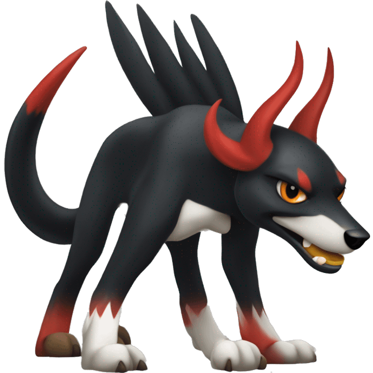 Black Cool Edgy Nargacuga-Houndoom-Fakémon  with White and Red Edgy markings emoji