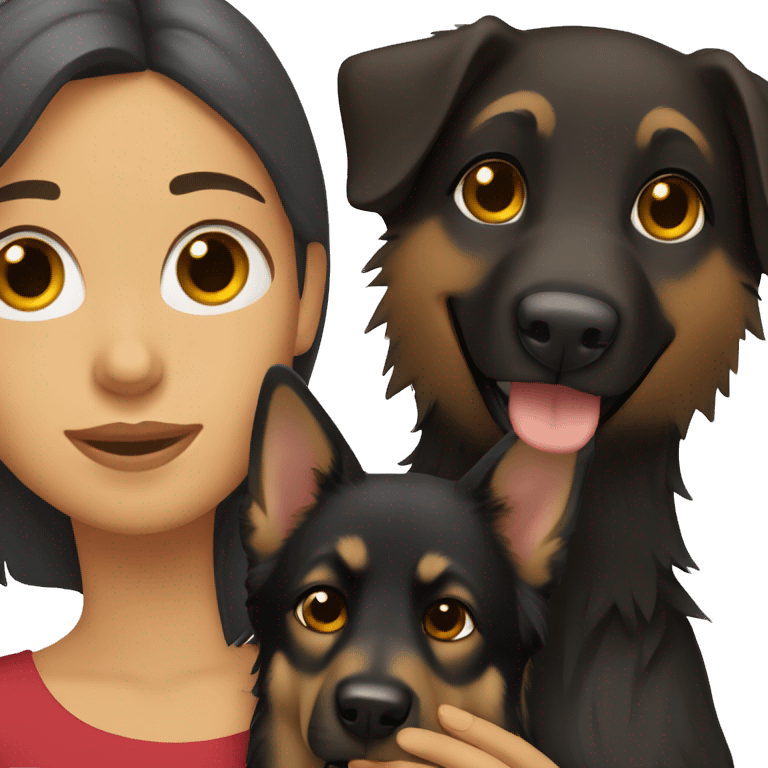 girl with long dark brown hair holding a dark long hair german shepherd  emoji