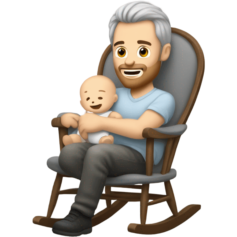 White man rocking white baby in puffy grey rocker  emoji