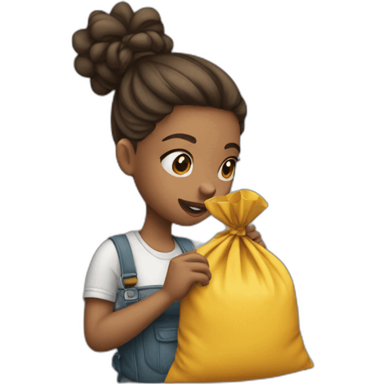 a girl blowing a bag emoji