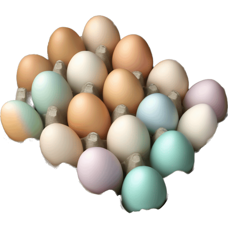 Realistic a dozen of pastel-colored eggs inside of an open carton isolated.  emoji