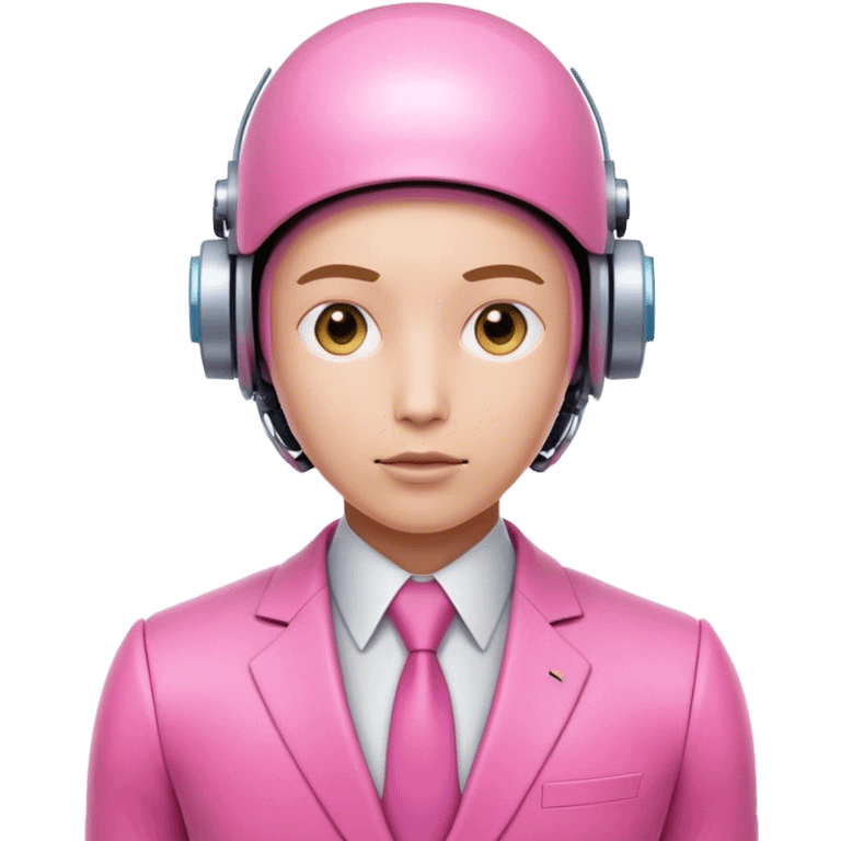 robotic human-looking 3d office worker in intensive pink color suit without gadgets on the head emoji