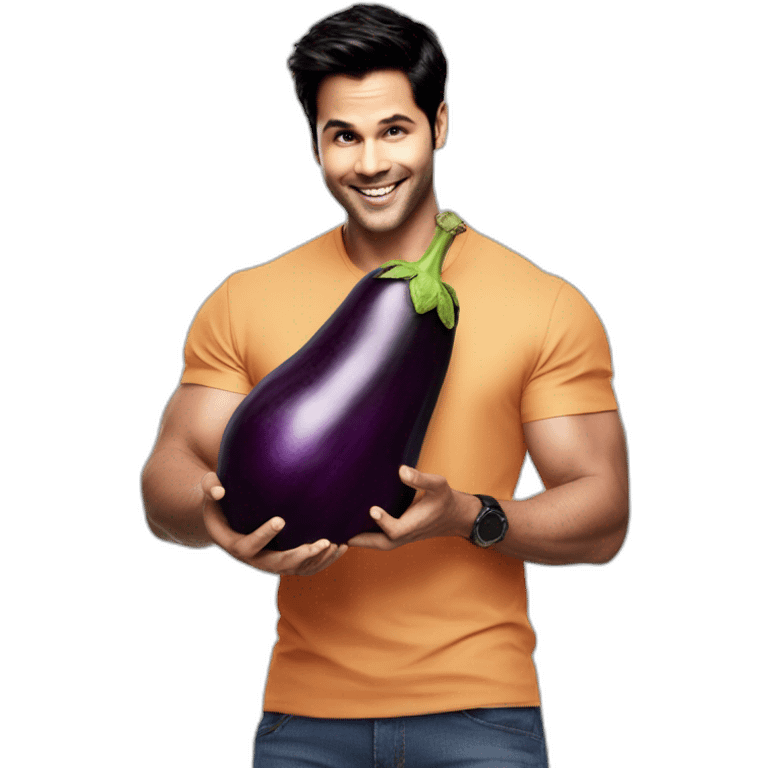 Varun dhawan having eggplant in hand emoji