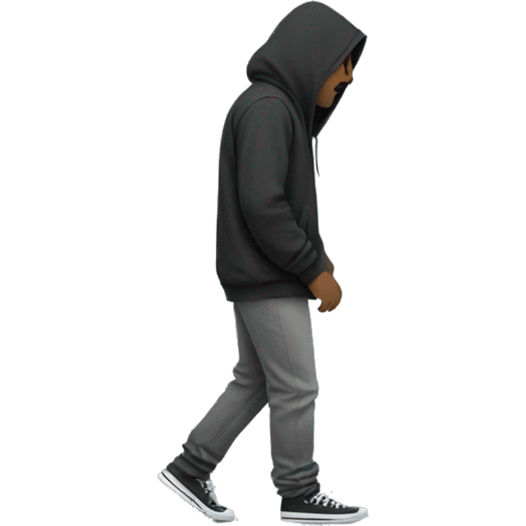 person with hoodie on looking sad and walking with hands in his hoodie, viewed from the side emoji